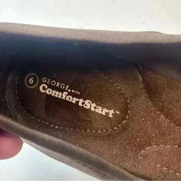 George Heels Womens 6 Comfort Start Loafers Pumps Wedge Black Fabric Slip On - Picture 9 of 9